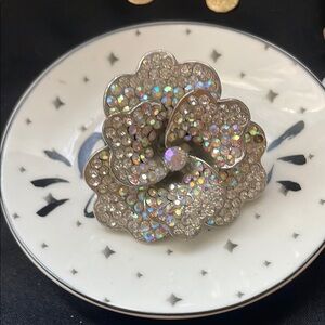Elegant Silver Crystal Flower Ring stretchy